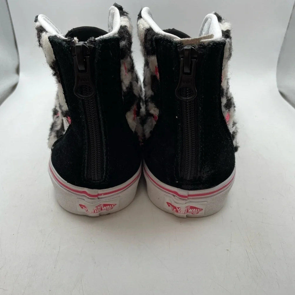 Vans Old Skool girls black white checkered floral hi sneakers size 5Y